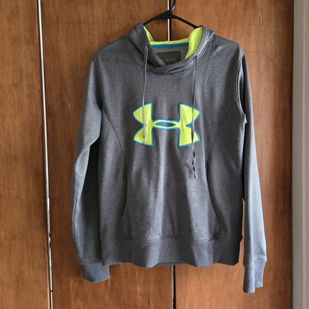 Under Armour Cold Gear Charcoal Gray Hoodie with Neon Accent